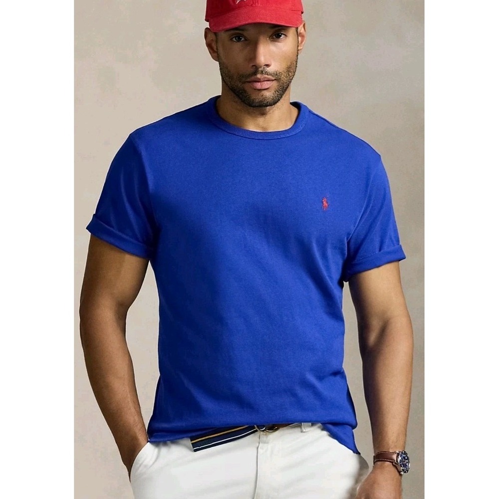 Vintage POLO Ralph‎ Lauren Pony USA Made Blue Heavy T-Shirt Large VTG